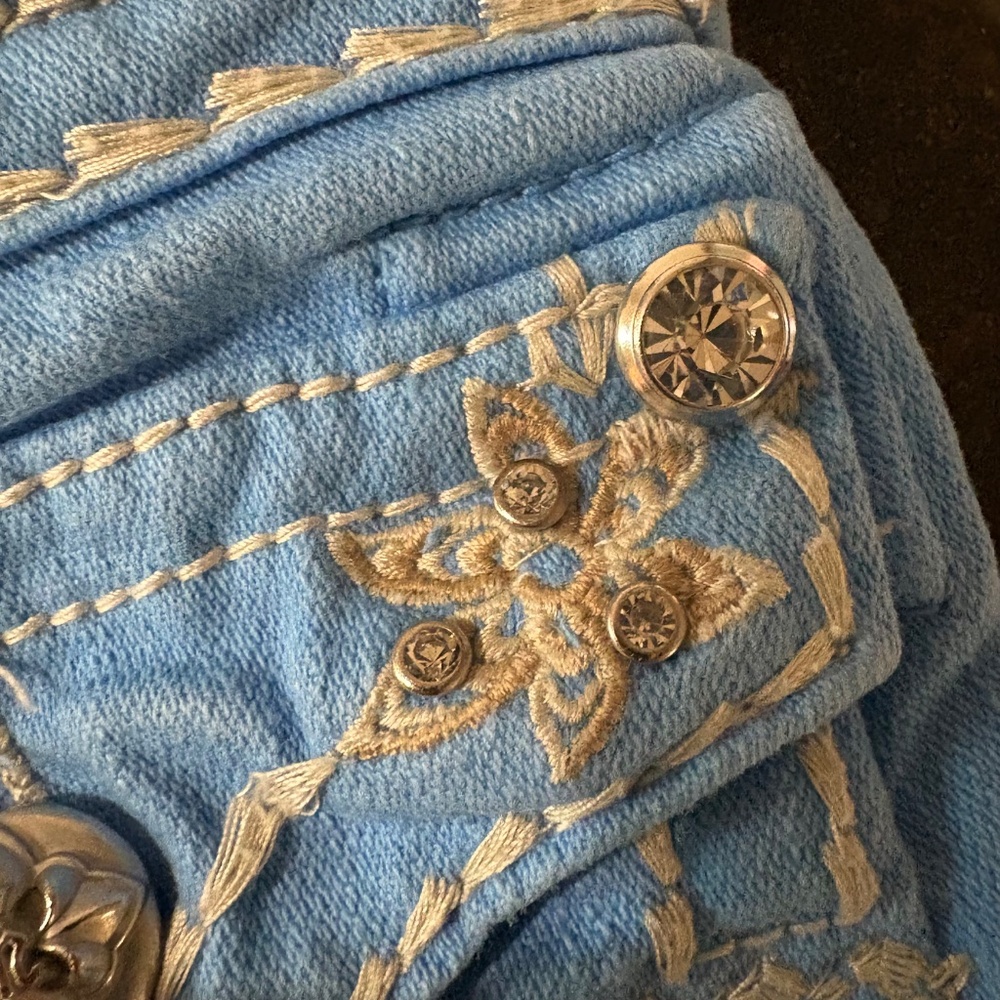 Girls Miss Me Jeans Shorts Low Rise Blue Floral Flap Denim Kids 10 - Picture 8 of 15